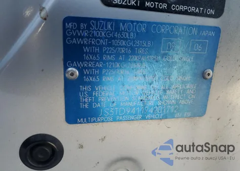 2007 Suzuki Grand Vitara из США, поврежденный, VIN JS3TD941174201712